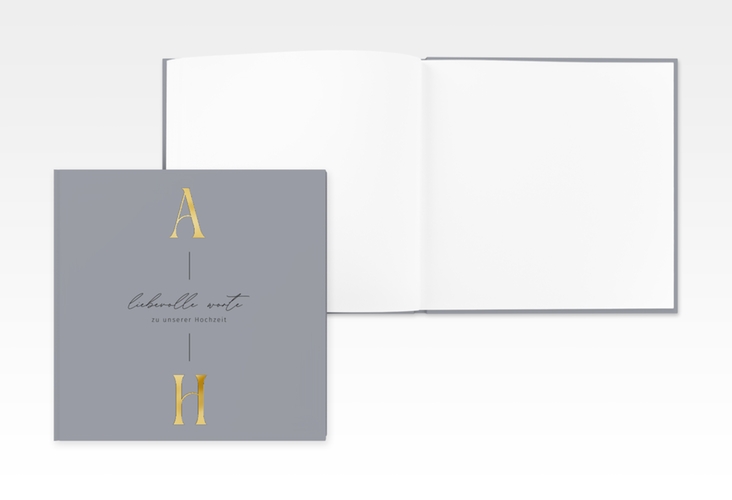 Gästebuch Creation Hochzeit Lebensbund 20 x 20 cm, Hardcover blau gold mit veredelbaren Initialen