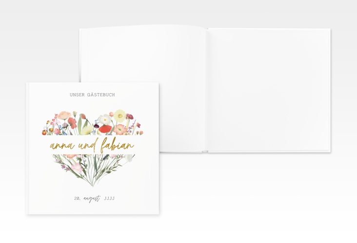 Gästebuch Creation Hochzeit Wildblumenherz 20 x 20 cm, Hardcover bunt gold