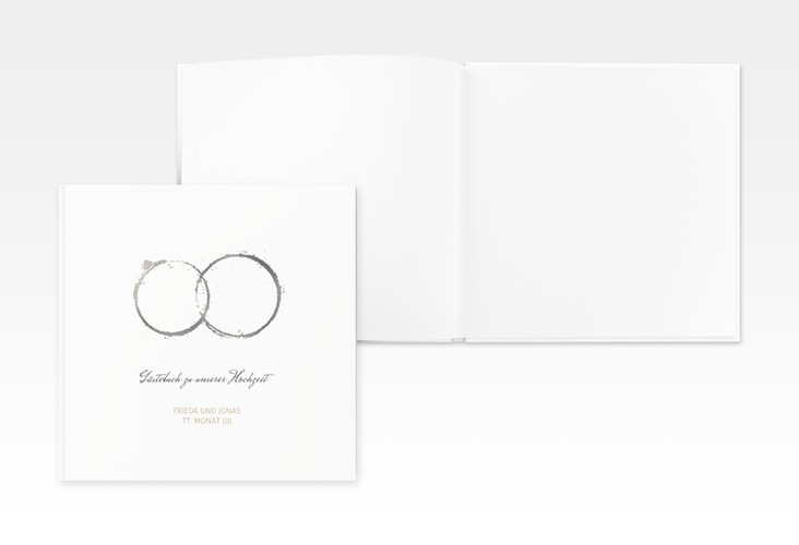 Gästebuch Creation Hochzeit Trauringe 20 x 20 cm, Hardcover gold silber minimalistisch gestaltet mit zwei Eheringen