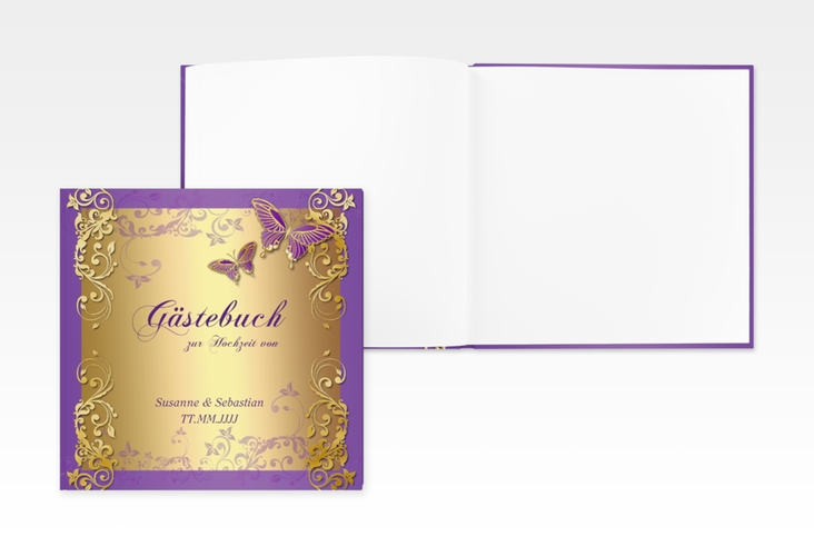 Gästebuch Creation Toulouse 20 x 20 cm, Hardcover lila gold romantisch mit Schmetterlingen
