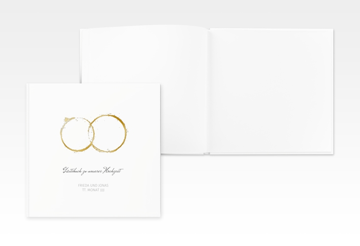 Gästebuch Creation Hochzeit Trauringe 20 x 20 cm, Hardcover grau gold minimalistisch gestaltet mit zwei Eheringen