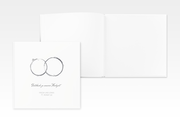 Gästebuch Creation Hochzeit Trauringe 20 x 20 cm, Hardcover grau silber minimalistisch gestaltet mit zwei Eheringen
