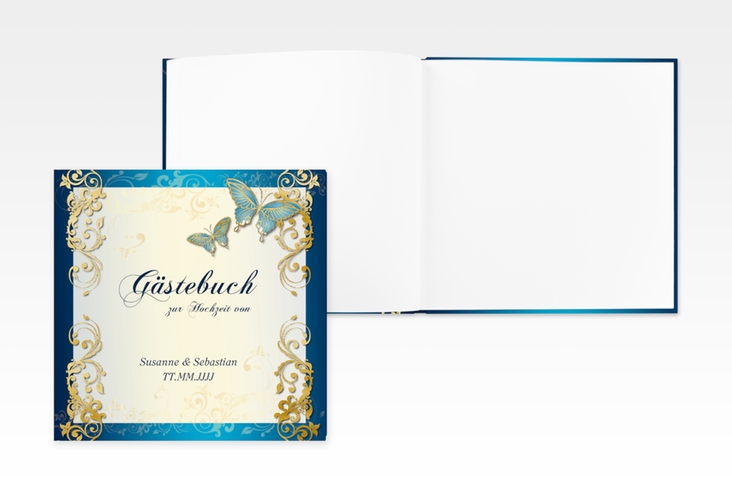 Gästebuch Creation Toulouse 20 x 20 cm, Hardcover blau gold romantisch mit Schmetterlingen