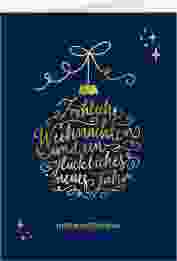 Business-Weihnachtskarte "Lichterglanz" DIN A6 Klappkarte blau für Firmen, mit Weihnachtskugel-Kalligrafie
