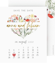 Klick: Details zu Save the Date-Kalenderblatt "Wildblumenherz" anzeigen Save the Date-Kalenderblatt "Wildblumenherz"