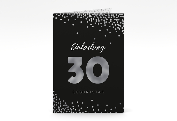 Einladung 30. Geburtstag Glitzer A6 Klappkarte hoch grau silber
