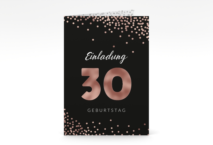 Einladung 30. Geburtstag Glitzer A6 Klappkarte hoch grau rosegold