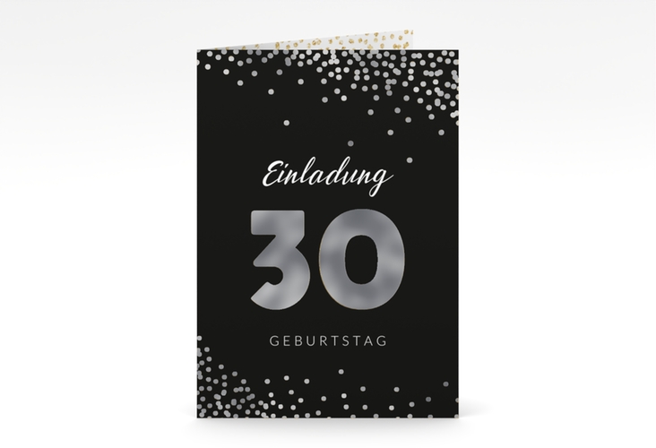 Einladung 30. Geburtstag Glitzer A6 Klappkarte hoch gold silber