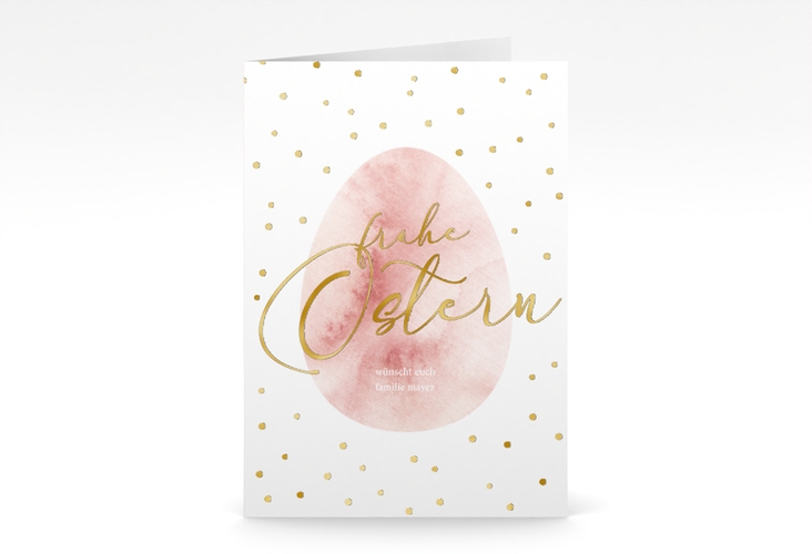 Osterkarte Osterei A6 Klappkarte hoch rosa gold mit Punkten