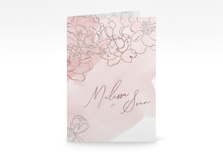 Einladungskarte Hochzeit Pfingstrosen A6 Klappkarte hoch rosa rosegold