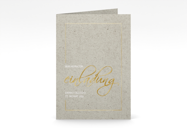 Einladungskarte Hochzeit Simple Line A6 Klappkarte hoch grau gold