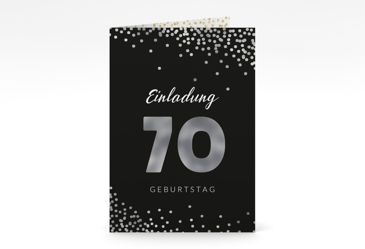 Einladung 70. Geburtstag Glitzer A6 Klappkarte hoch gold silber