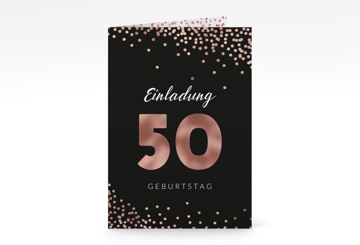Einladung 50. Geburtstag Glitzer A6 Klappkarte hoch pink rosegold