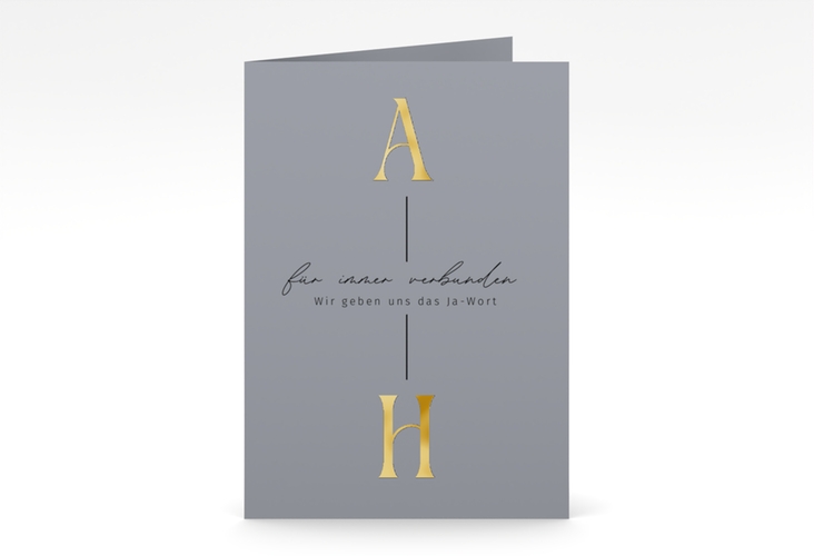 Einladungskarte Hochzeit Lebensbund A6 Klappkarte hoch blau gold mit veredelbaren Initialen
