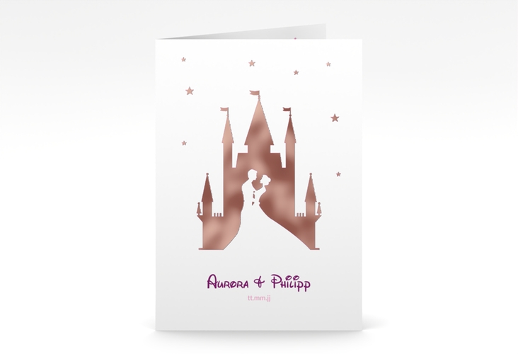 Einladungskarte Hochzeit Castle A6 Klappkarte hoch pink rosegold
