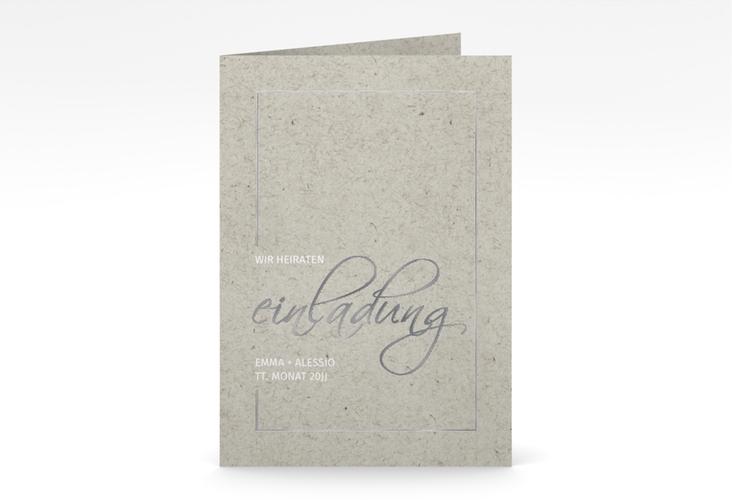 Einladungskarte Hochzeit Simple Line A6 Klappkarte hoch grau silber