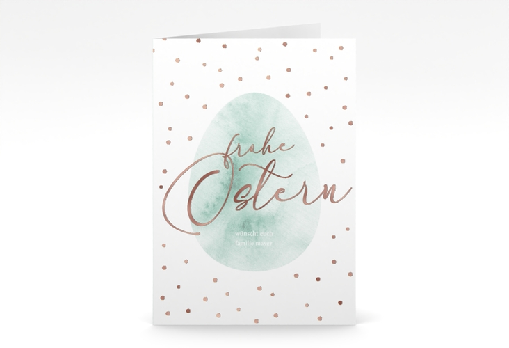 Osterkarte Osterei A6 Klappkarte hoch mint rosegold mit Punkten