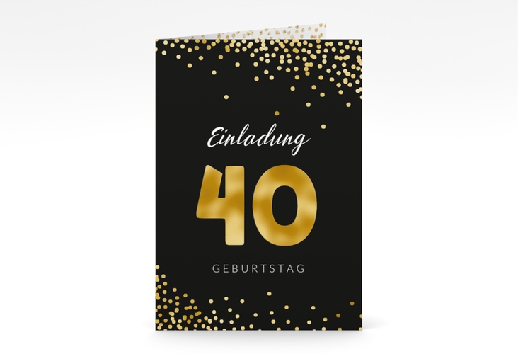 Einladung 40. Geburtstag Glitzer A6 Klappkarte hoch gold gold
