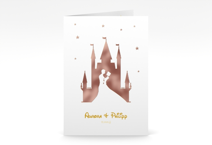 Einladungskarte Hochzeit Castle A6 Klappkarte hoch gold rosegold