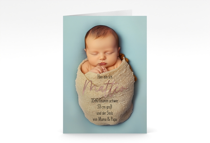 Geburtskarte Fullpicture A6 Klappkarte hoch bunt rosegold