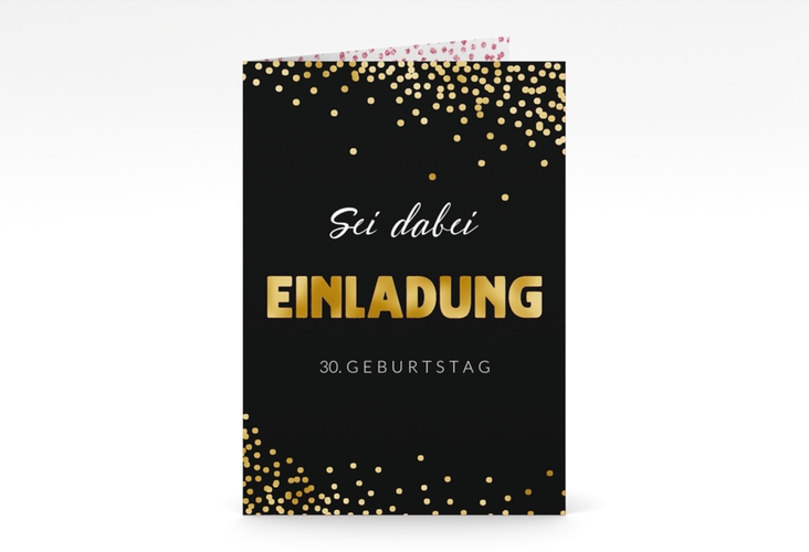 Einladung Geburtstag Glitzer A6 Klappkarte hoch pink gold