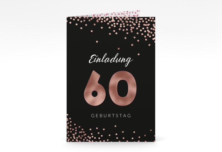 Einladung 60. Geburtstag Glitzer A6 Klappkarte hoch pink rosegold
