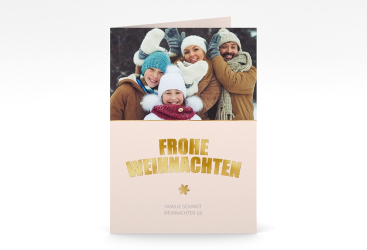 Weihnachtskarte Festtag A6 Klappkarte hoch rosa gold zum Personalisieren mit Foto