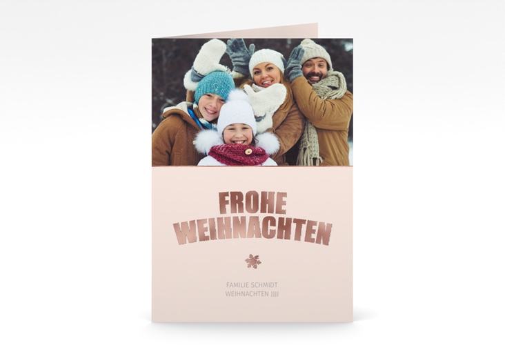Weihnachtskarte Festtag A6 Klappkarte hoch rosa rosegold zum Personalisieren mit Foto