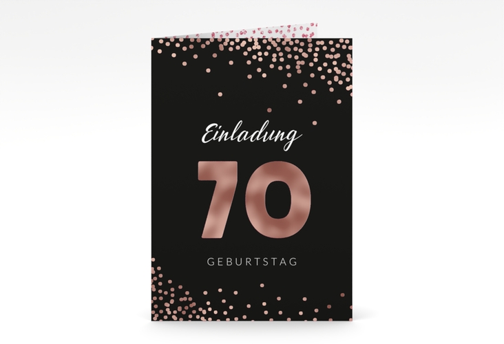 Einladung 70. Geburtstag Glitzer A6 Klappkarte hoch pink rosegold