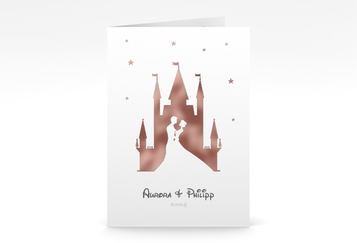 Einladungskarte Hochzeit Castle A6 Klappkarte hoch grau rosegold