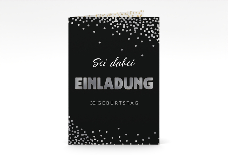 Einladung Geburtstag Glitzer A6 Klappkarte hoch gold silber