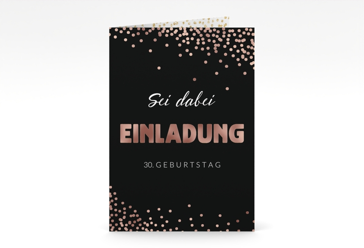 Einladung Geburtstag Glitzer A6 Klappkarte hoch gold rosegold