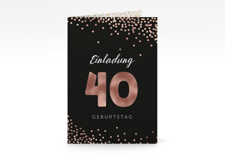 Einladung 40. Geburtstag Glitzer A6 Klappkarte hoch gold rosegold