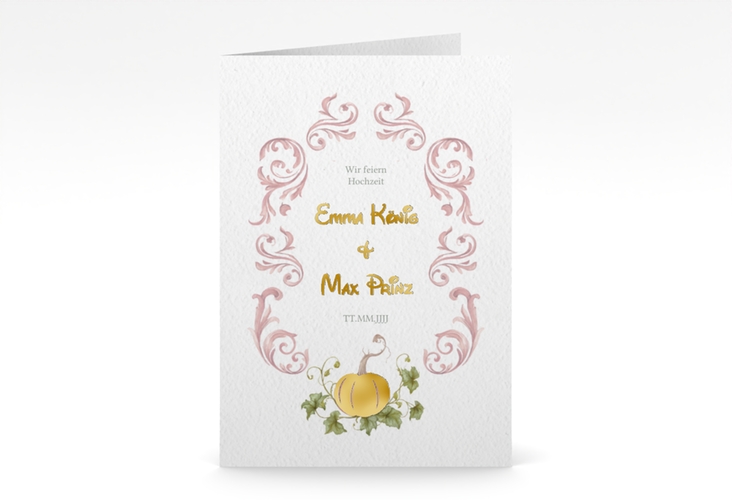 Einladungskarte Hochzeit Märchenhaft A6 Klappkarte hoch rosa gold