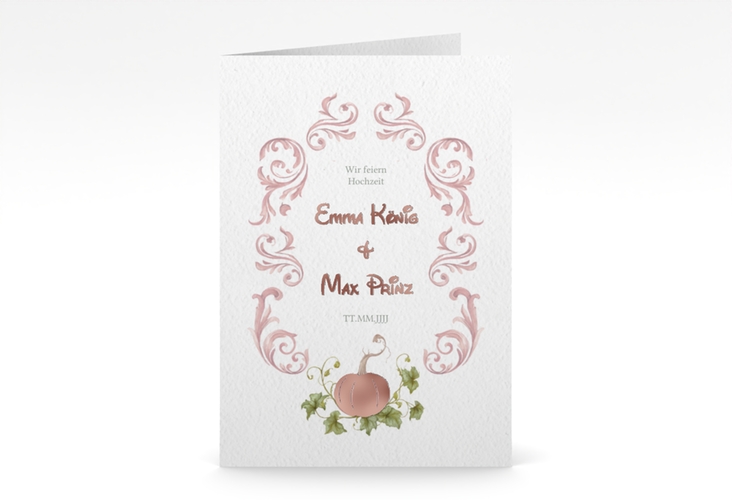 Einladungskarte Hochzeit Märchenhaft A6 Klappkarte hoch rosa rosegold