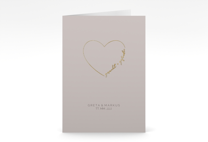 Einladungskarte Hochzeit Lebenstraum A6 Klappkarte hoch grau gold