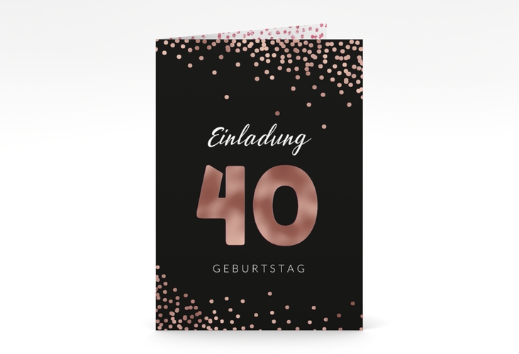 Einladung 40. Geburtstag Glitzer A6 Klappkarte hoch pink rosegold