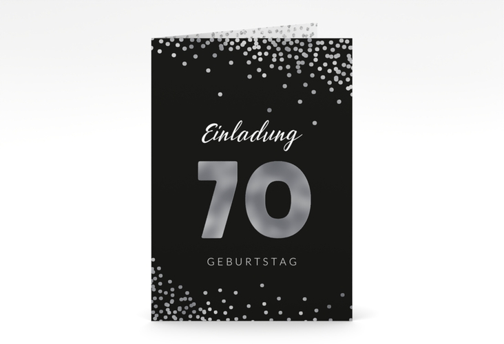 Einladung 70. Geburtstag Glitzer A6 Klappkarte hoch grau silber