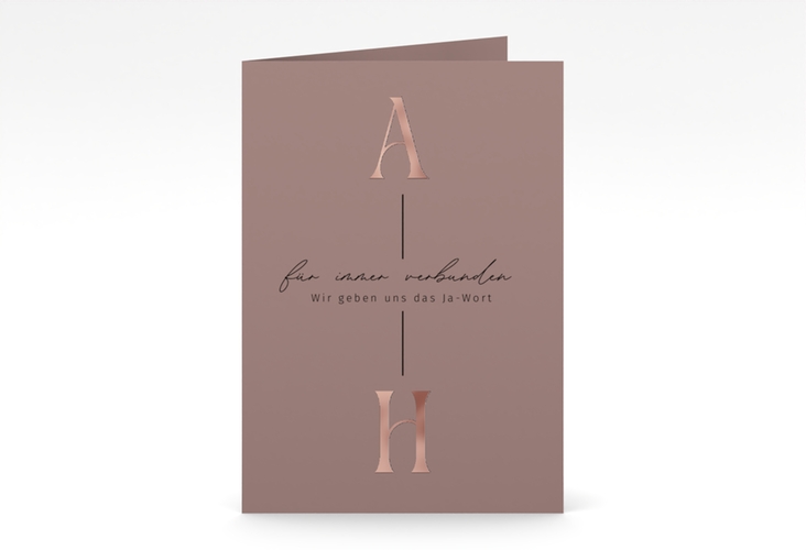 Einladungskarte Hochzeit Lebensbund A6 Klappkarte hoch rosa rosegold mit veredelbaren Initialen