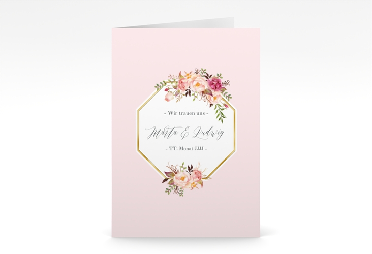 Einladungskarte Hochzeit Prachtvoll A6 Klappkarte hoch rosa gold