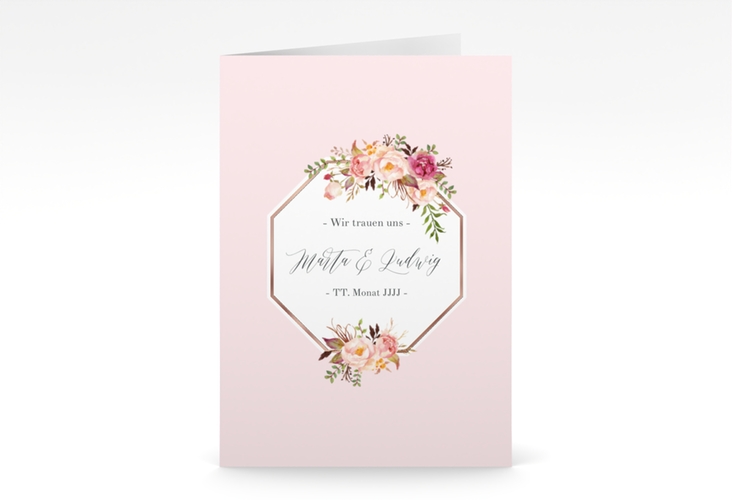 Einladungskarte Hochzeit Prachtvoll A6 Klappkarte hoch rosa rosegold