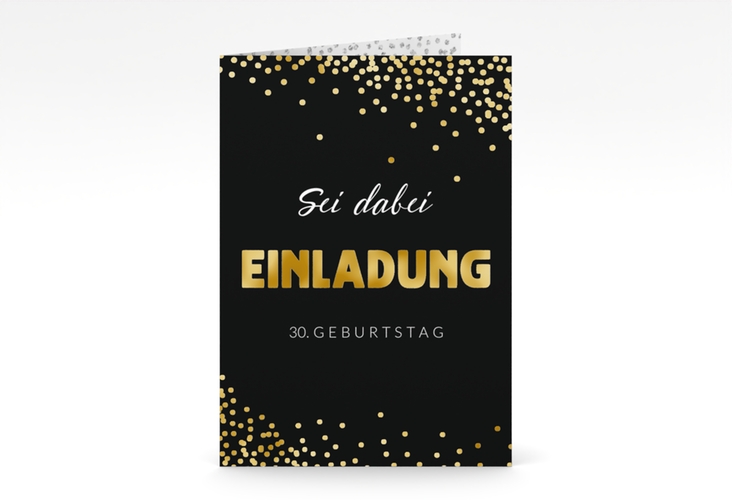 Einladung Geburtstag Glitzer A6 Klappkarte hoch grau gold