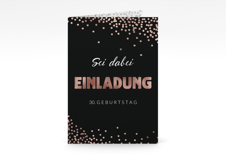 Einladung Geburtstag Glitzer A6 Klappkarte hoch grau rosegold