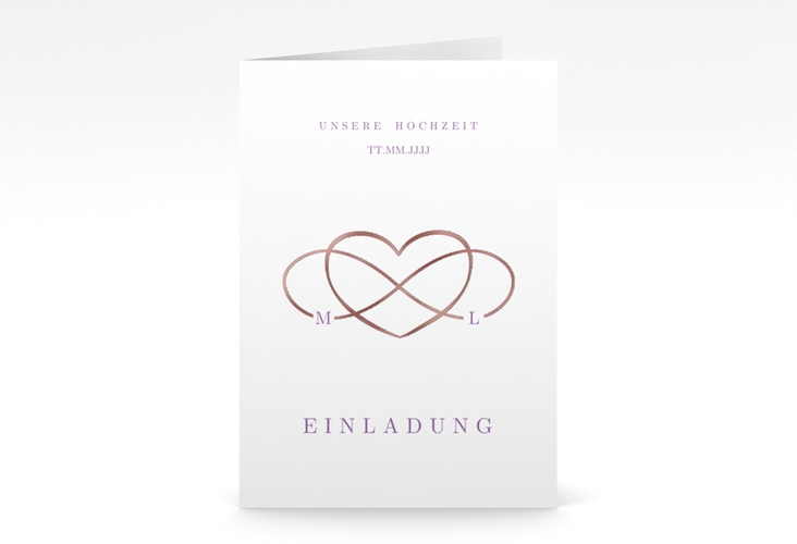 Einladungskarte Hochzeit Infinity A6 Klappkarte hoch lila rosegold
