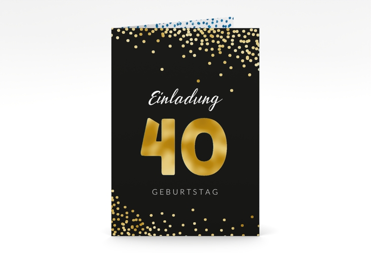 Einladung 40. Geburtstag Glitzer A6 Klappkarte hoch blau gold