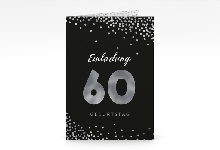Einladung 60. Geburtstag Glitzer A6 Klappkarte hoch grau silber