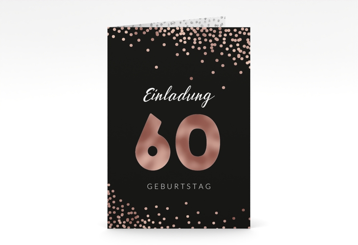 Einladung 60. Geburtstag Glitzer A6 Klappkarte hoch grau rosegold