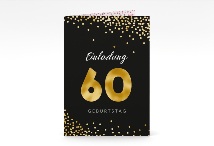 Einladung 60. Geburtstag Glitzer A6 Klappkarte hoch pink gold