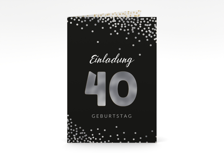 Einladung 40. Geburtstag Glitzer A6 Klappkarte hoch gold silber