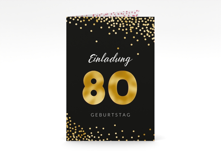 Einladung 80. Geburtstag Glitzer A6 Klappkarte hoch pink gold